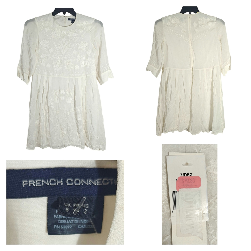 French Connection Cream Embroidered Mini Dress
